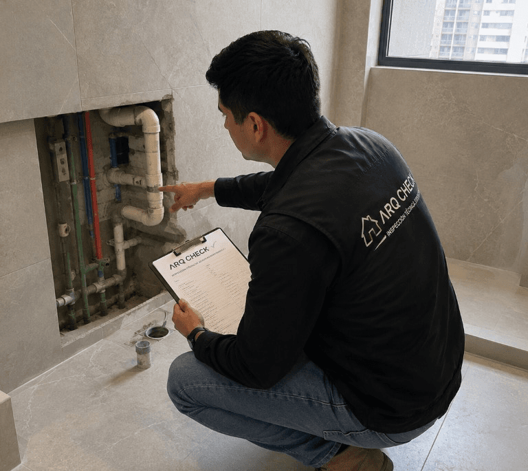 Arquitecto inspeccionando instalaciones sanitarias